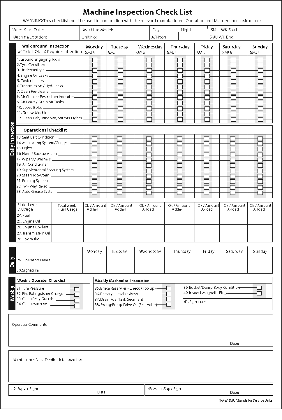 Free Printable Equipment Inspection Checklist Equipment World ...