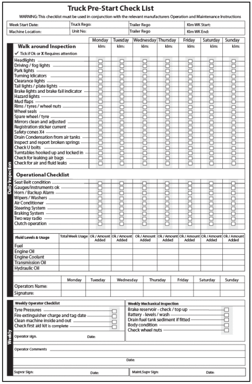 Skid-Steer Pre-Start Checklist Book A5 (Pre-printed)