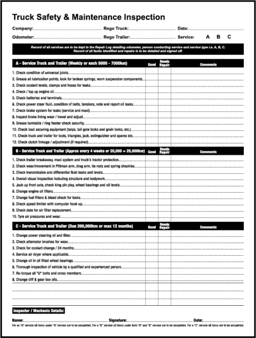 Truck Prestart Checklist Book A4 (Preprinted)